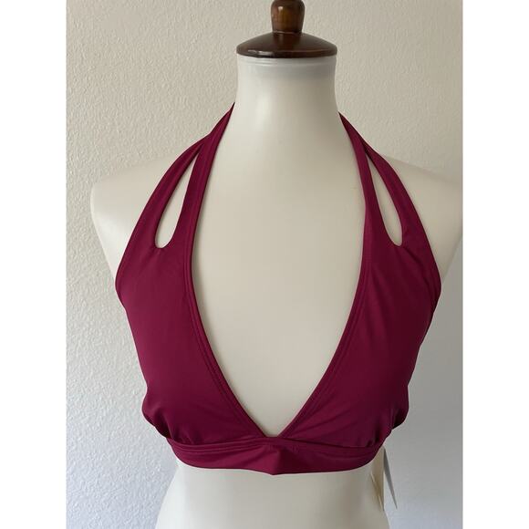 La Blanca Swim Bikini Top Plunge Triangle Cut Out Magenta Swimwear - Picture 1 of 7